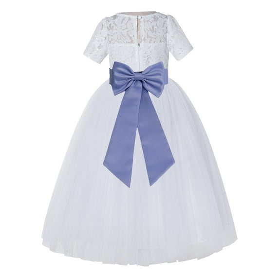 Ekidsbridal White Floral Lace Vintage Flower Girl Dresses Beauty Pageant Wedding Tulle Gown LG2T 4