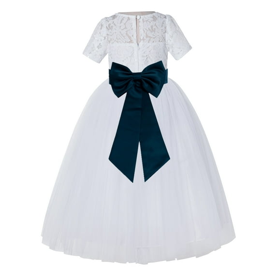Ekidsbridal White Floral Lace Vintage Flower Girl Dresses with Colored Sash Communion Baptism Gown for Church LG2T 5