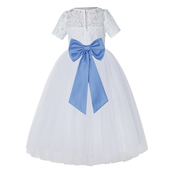 Ekidsbridal White Floral Lace Vintage Flower Girl Dresses Beauty Pageant Wedding Tulle Gown LG2T 6