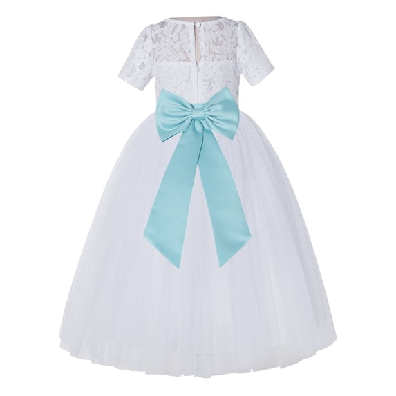 Ekidsbridal White Floral Lace Vintage Flower Girl Dresses Beauty Pageant Wedding Tulle Gown LG2T 6