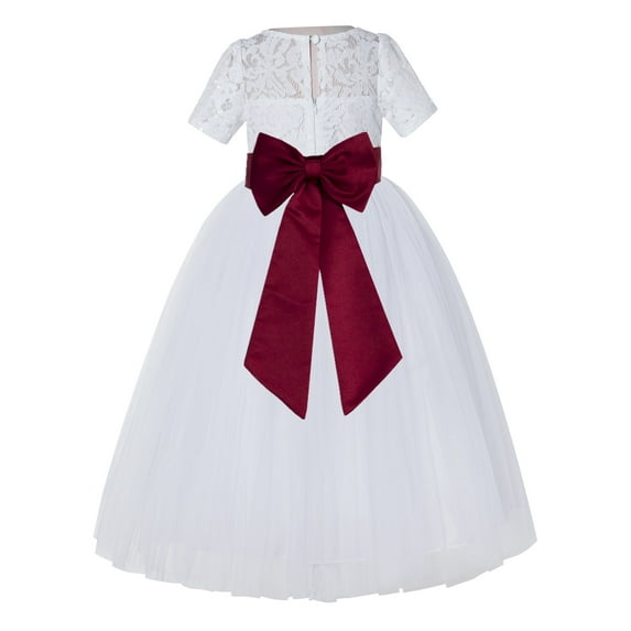 Ekidsbridal White Floral Lace Vintage Flower Girl Dresses with Colored Sash Communion Baptism Gown for Church LG2T 10