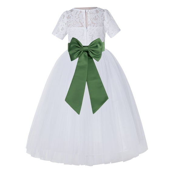 Ekidsbridal White Floral Lace Vintage Flower Girl Dresses with Colored Sash Communion Baptism Gown for Church LG2T 12