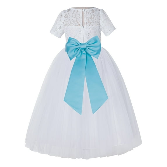 Ekidsbridal White Floral Lace Vintage Flower Girl Dresses with Colored Sash Communion Baptism Gown for Church LG2T 5