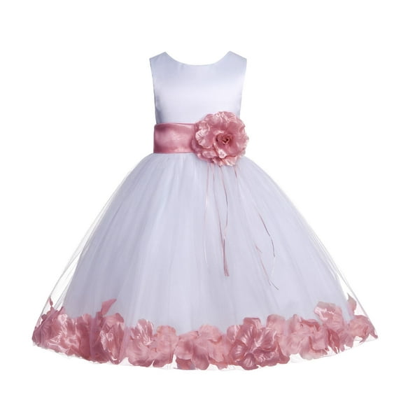 Ekidsbridal White Floral Rose Petals Tulle Flower Girl Dress for Toddler Junior Pageant Wedding Reception Communion Baptism 007 12