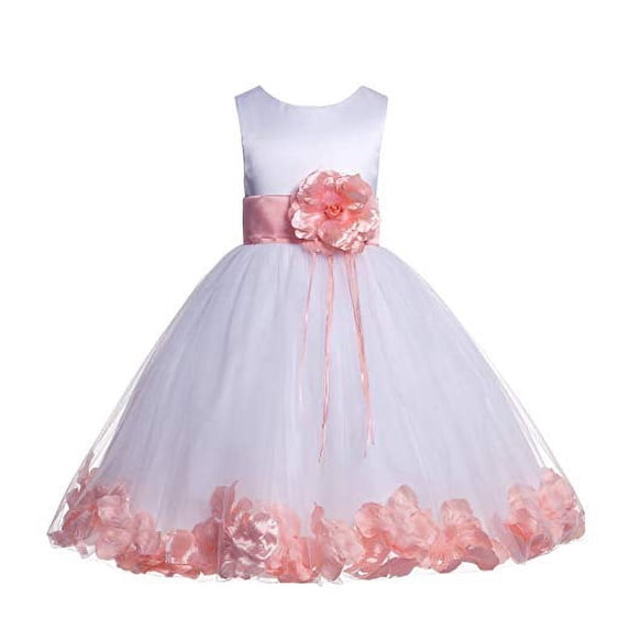 Ekidsbridal White Floral Rose Petals Tulle Flower Girl Dress for Toddler Junior Pageant Wedding Reception Communion Baptism 007 12