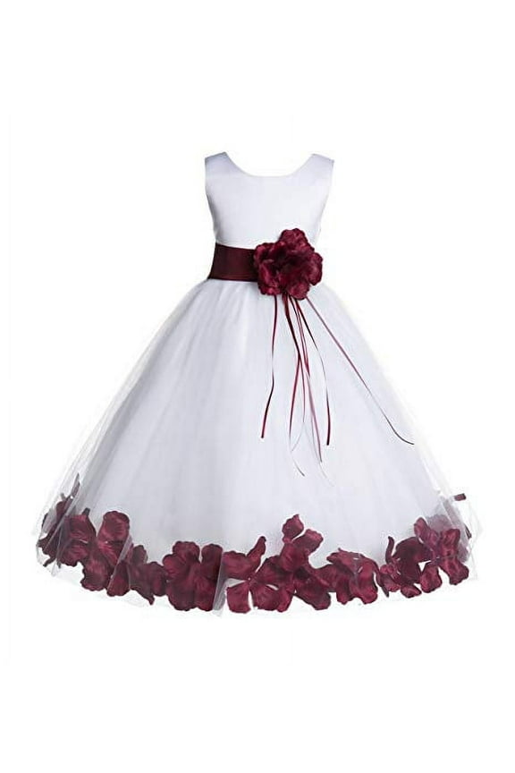 White Floral Rose Petals Tulle Flower Girl Dress for Toddler Junior Pageant Wedding Reception Communion Baptism 007 12