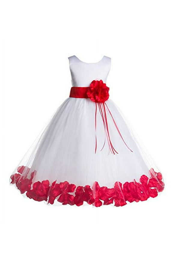 White Floral Rose Petals Tulle Flower Girl Dress for Toddler Junior Pageant Wedding Reception Communion Baptism 007 4