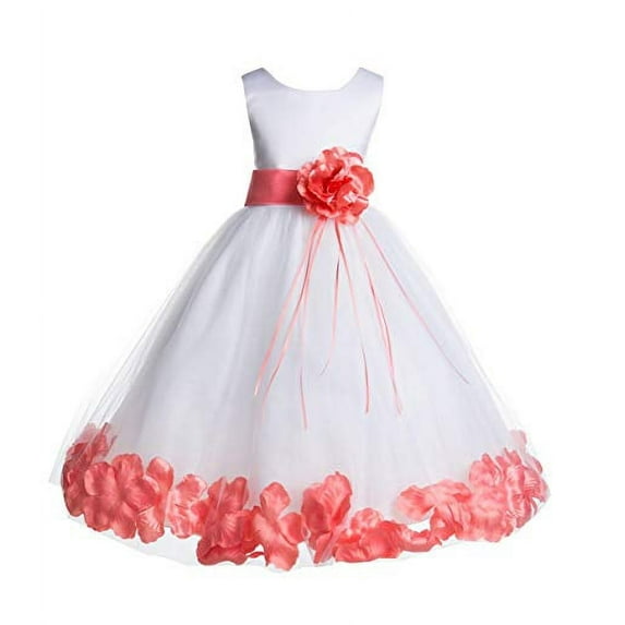 Ekidsbridal White Floral Rose Petals Tulle Flower Girl Dress for Toddler Junior Pageant Wedding Reception Communion Baptism 007 4