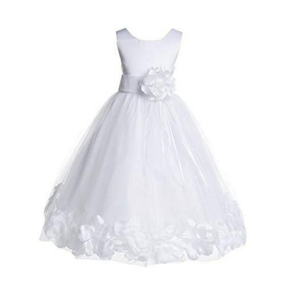 Ekidsbridal White Floral Rose Petals Tulle Flower Girl Dress for Toddler Junior Pageant Wedding Reception Communion Baptism 007 M