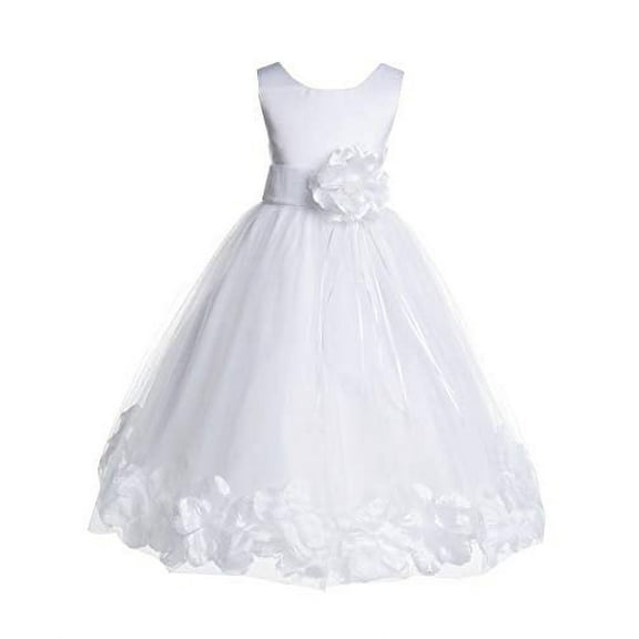 Ekidsbridal White Floral Rose Petals Tulle Flower Girl Dress for Toddler Junior Pageant Wedding Reception Communion Baptism 007 S