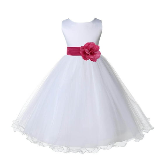 Ekidsbridal White Fuchsia Tulle Rattail Edge Flower Girl Dress Princess Beauty Pageant Junior Bridesmaid Wedding Communion Baptism 829S 4