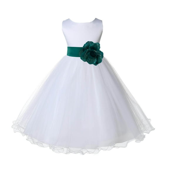 Ekidsbridal White Green Tulle Rattail Edge Flower Girl Dress Princess Beauty Pageant Junior Bridesmaid Wedding Communion Baptism 829S S