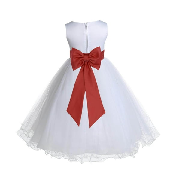 Ekidsbridal White Guava Tulle Rattail Edge Flower Girl Dress Christening Formal Evening Gown for Photoshoots 829T 2