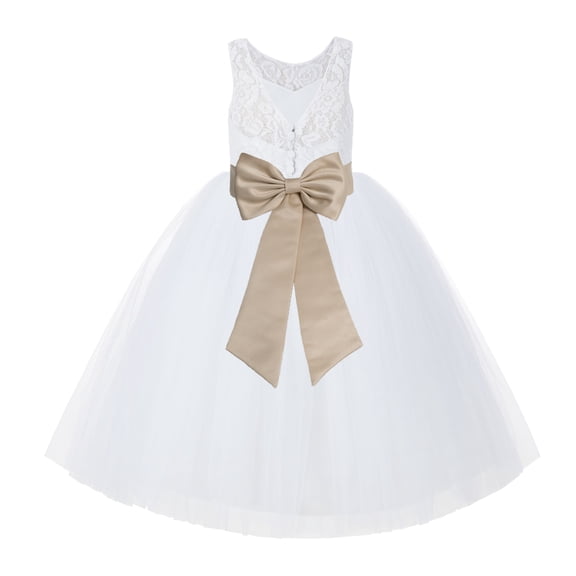Ekidsbridal White Lace Back Tutu Tulle Flower Girl Dress Christening Gown 212noFT 8