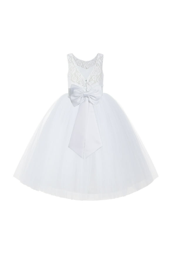 White Lace Back Tutu Tulle Flower Girl Dress Communion Baptism 212noFT 10