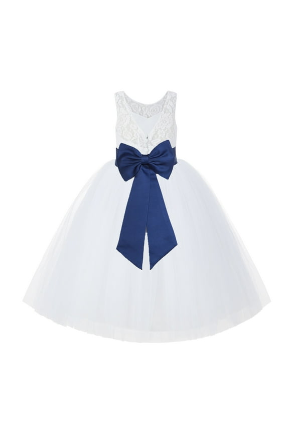 White Lace Back Tutu Tulle Flower Girl Dress Communion Baptism 212noFT 2