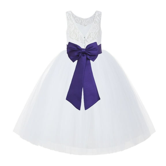 Ekidsbridal White Lace Back Tutu Tulle Flower Girl Dress Christening Gown 212noFT 4