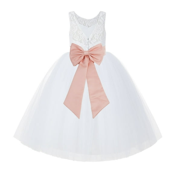 Ekidsbridal White Lace Back Tutu Tulle Flower Girl Dress Christening Gown 212noFT 7