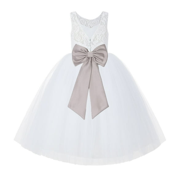 Ekidsbridal White Lace Back Tutu Tulle Flower Girl Dress Christening Gown 212noFT 8