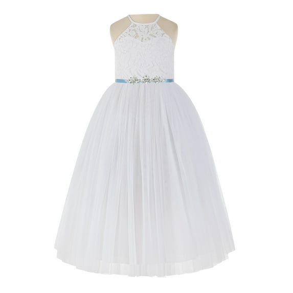 Ekidsbridal White Lace Halter Wedding Flower Girl Dress Junior Pageant Gown for Toddlers Photoshoot 213R4 2
