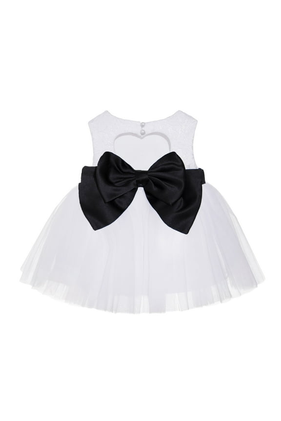 White Lace Heart Cutout Flower Girl Dress Mini Bride Wedding Gown Beauty Pageant for Toddlers BB1 XS