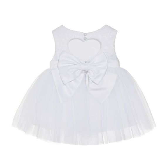 Ekidsbridal White Lace Heart Cutout Flower Girl Dress Mini Bride Wedding Gown Beauty Pageant for Toddlers BB1 XS