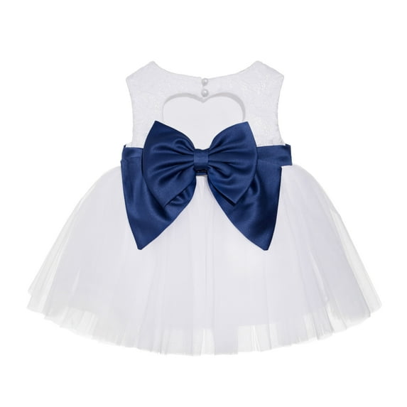 Ekidsbridal White Lace Heart Cutout Junior Flower Girl Dress Communion Baptism Christening Gown for Church BB1 XS