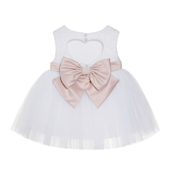 Ekidsbridal White Lace Heart Cutout Junior Flower Girl Dress Communion Baptism Christening Gown for Church BB1 L
