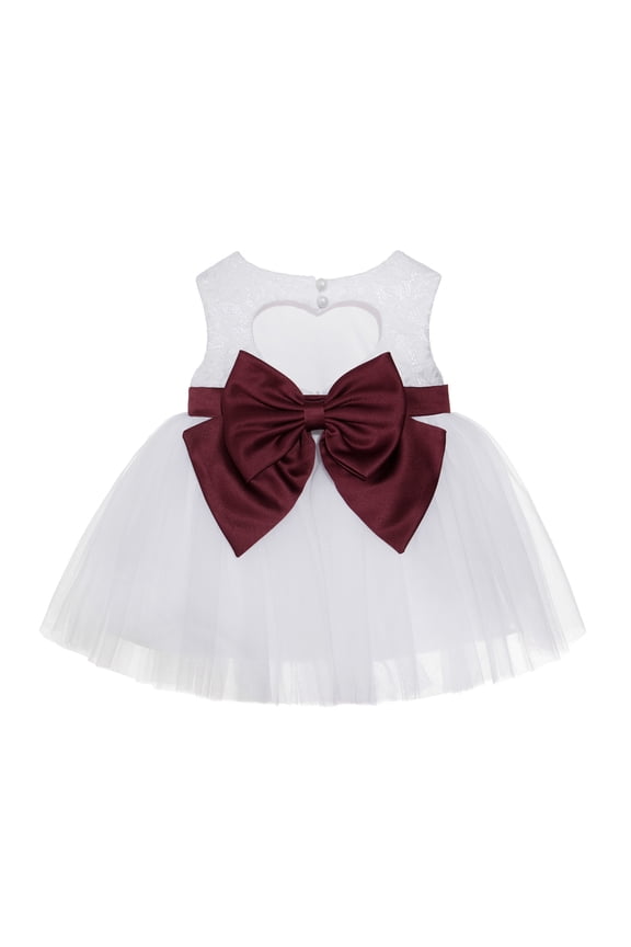 White Lace Heart Cutout Junior Flower Girl Dress Communion Baptism Christening Gown for Church BB1 S