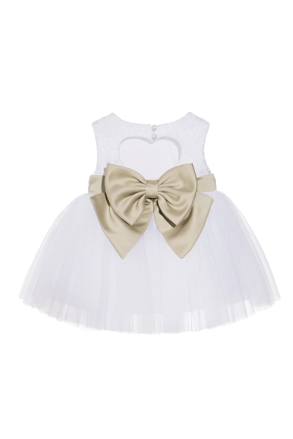 White Lace Heart Cutout Junior Flower Girl Dress Communion Baptism Christening Gown for Church BB1 XS