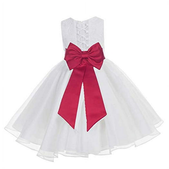 Ekidsbridal White Lace Organza Flower Girl Dress with Colored Sash for Toddlers Formal Evening Gown Pretty Princess 186T M
