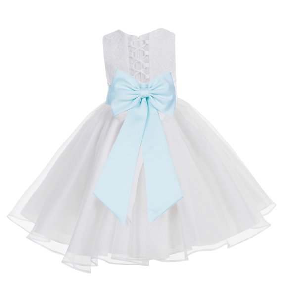 Ekidsbridal Girl Bridesmaid Flower Girl Dress - White Lace Corset Organza with Tiebow 186noFT-A (Size: M-10)