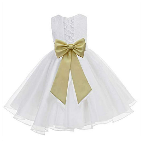 Ekidsbridal White Lace Organza Flower Girl Dress with Colored Sash for Toddlers Formal Evening Gown Pretty Princess 186T M