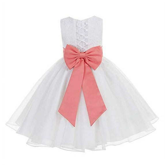 Ekidsbridal White Lace Organza Flower Girl Dress with Colored Sash for Toddlers Formal Evening Gown Pretty Princess 186T 10