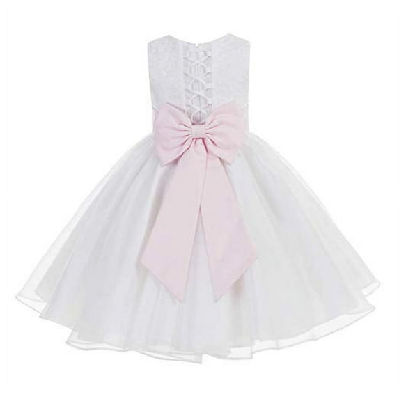 Ekidsbridal White Lace Organza Flower Girl Dress with Colored Sash for Toddlers Formal Evening Gown Pretty Princess 186T 2