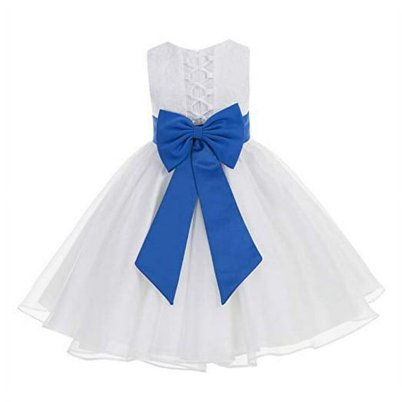Ekidsbridal White Lace Organza Flower Girl Dress with Colored Sash for Toddlers Formal Evening Gown Pretty Princess 186T 6