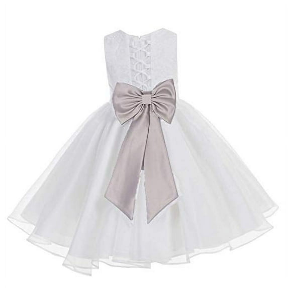Ekidsbridal White Lace Organza Flower Girl Dress with Colored Sash for Toddlers Formal Evening Gown Pretty Princess 186T 8