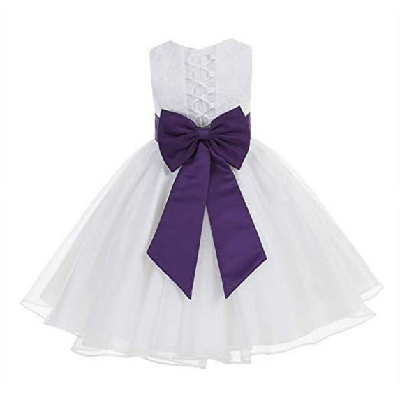 Ekidsbridal White Lace Organza Flower Girl Dress with Colored Sash for Toddlers Formal Evening Gown Pretty Princess 186T 8
