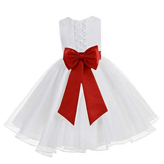 Ekidsbridal White Lace Organza Flower Girl Dress Toddler Christening Princess Pageant Communion Baptism Ballroom Gown 186T M