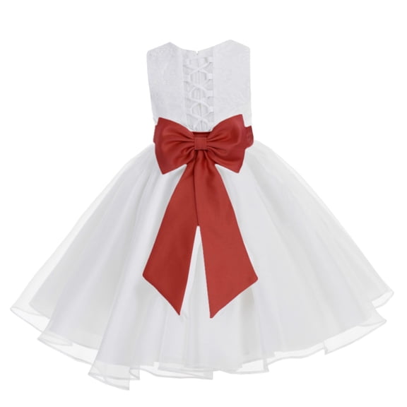 Ekidsbridal Girl Bridesmaid Flower Girl Dress - White Lace Corset Organza with Tiebow 186noFT-A (Size: M-10)