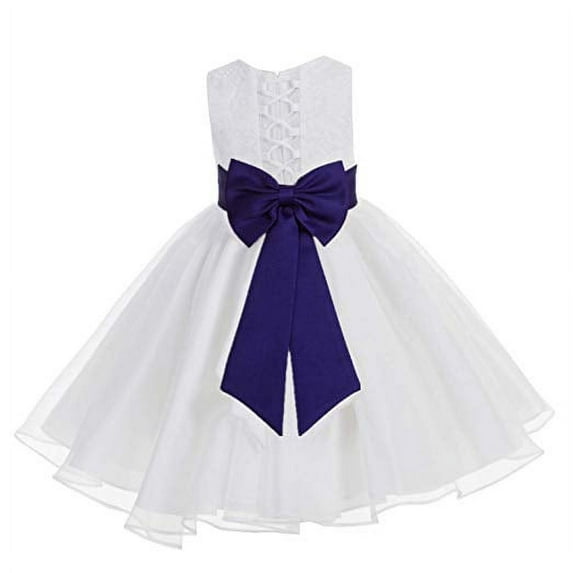 Ekidsbridal White Lace Organza Flower Girl Dress with Colored Sash for Toddlers Formal Evening Gown Pretty Princess 186T 2