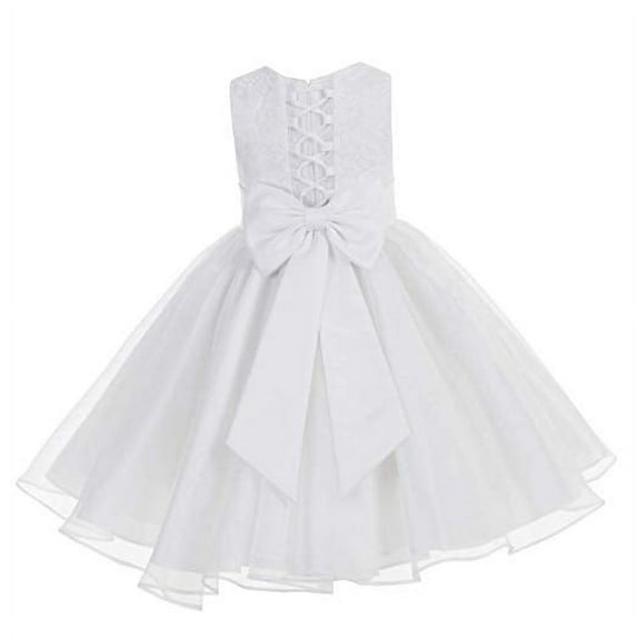 Ekidsbridal White Lace Organza Flower Girl Dress Toddler Christening Princess Pageant Communion Baptism Ballroom Gown 186T 2
