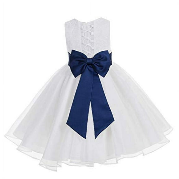 Ekidsbridal White Lace Organza Flower Girl Dress with Colored Sash for Toddlers Formal Evening Gown Pretty Princess 186T 2