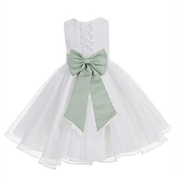 Ekidsbridal White Lace Organza Flower Girl Dress with Colored Sash for Toddlers Formal Evening Gown Pretty Princess 186T M