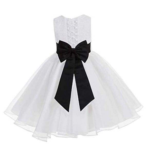 Ekidsbridal White Lace Organza Flower Girl Dress with Colored Sash for Toddlers Formal Evening Gown Pretty Princess 186T M
