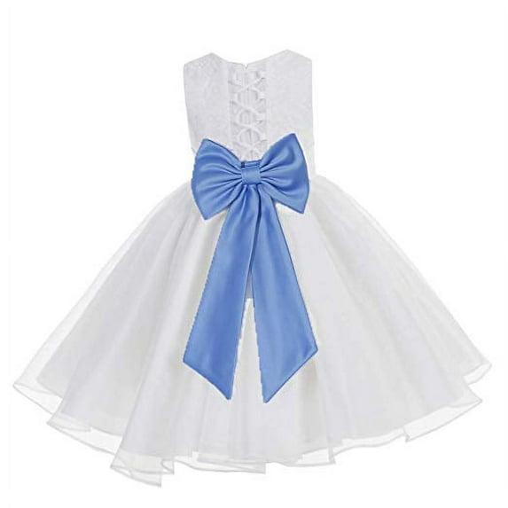 Ekidsbridal White Lace Organza Flower Girl Dress with Colored Sash for Toddlers Formal Evening Gown Pretty Princess 186T M