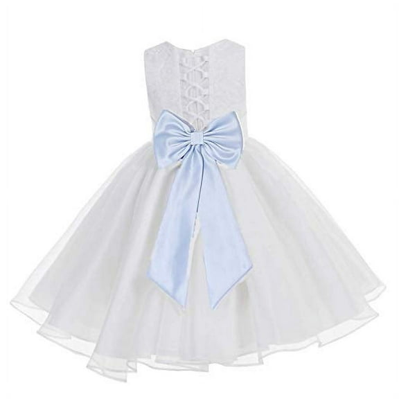 Ekidsbridal White Lace Organza Flower Girl Dress with Colored Sash for Toddlers Formal Evening Gown Pretty Princess 186T M