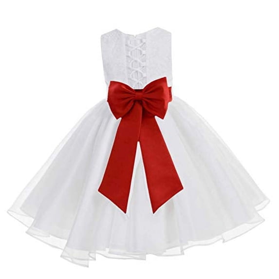 Ekidsbridal White Lace Organza Flower Girl Dress with Colored Sash for Toddlers Formal Evening Gown Pretty Princess 186T M
