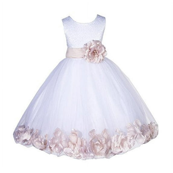 Ekidsbridal White Lace Top Tulle Bodice Floral Petals Flower Girl Dress Easter Summer Pageant Gown Holiday Birthday 165S 2