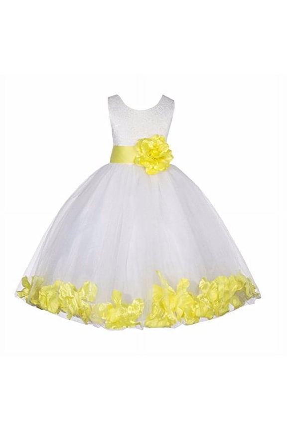 White Lace Top Tulle Bodice Floral Petals Flower Girl Dress Easter Summer Pageant Gown Holiday Birthday 165S 4